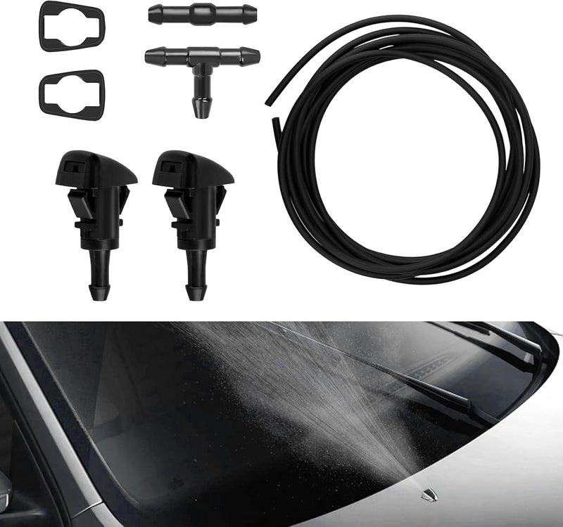 DWARFOO Windshield Washer Kit, Front Windshield Washer Nozzles, Washer Jet and 2 Meters Fluid Hose with Connector, 4805742AB Windshield Washer Hose Kit Fits Replacement for Chrysler, Dodge, Jeep - Image 1